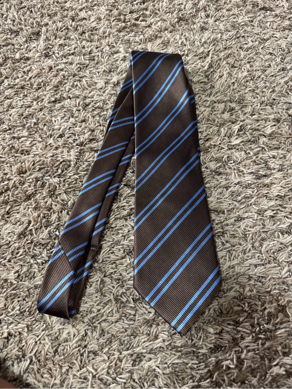 Men's Brown Tie with Blue Stripes - Sleek Professional Accessory